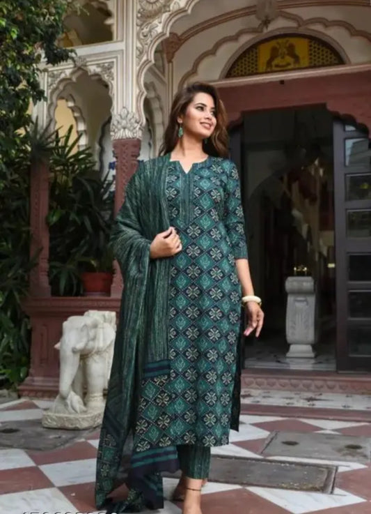 Cotton kurti pant and dupatta set