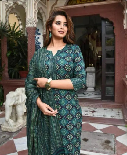 Cotton kurti pant and dupatta set